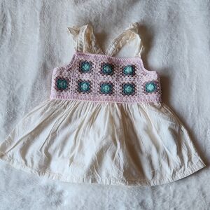 Haute Hippie Kids Cream and Pink Crochet Bodice Dress, Sz 4T